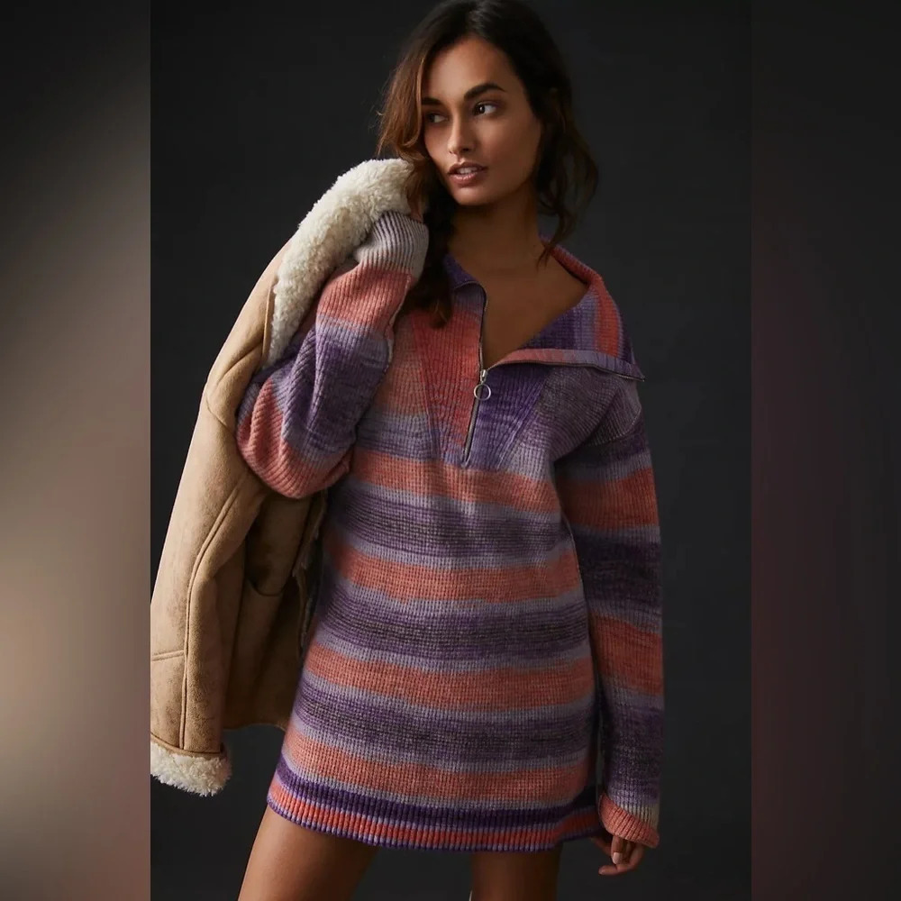 NWT Anthropologie Daily Practice Medium pullover sweater tunic zip up Purple New